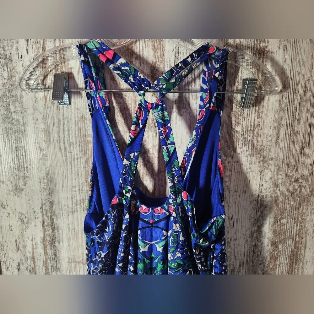 Vibrant Patterned Maxi Dress in Blue and Green